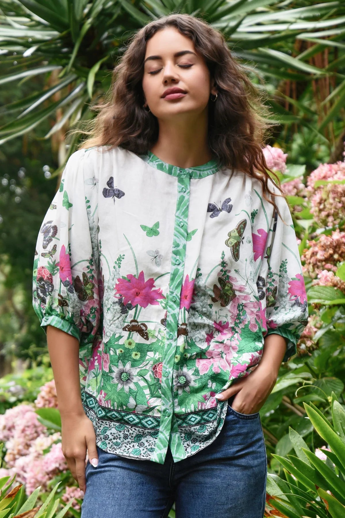 CURATE | EMBRACE THE PRESENT SHIRT - FLORAL BORDER
