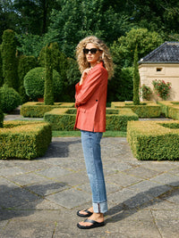 MOS MOSH Wanda Penn Blazer in Chinese Red, tailored single-breasted design with lapels and pocket detail, chic women’s blazer at Hollie Rose.
