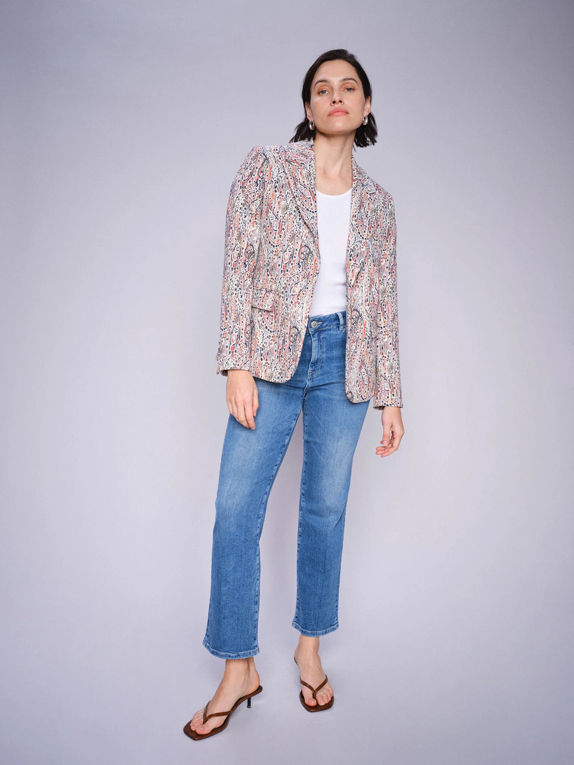 MOS MOSH Cecilia Sioux Jeans in Mid Blue with high-rise fit, soft stretch blend and kick-flare hem, vintage-inspired women’s denim at Hollie Rose.
