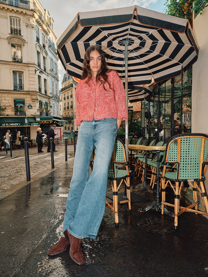 MOS MOSH Penn Mino Jacket in Cayenne with button front and flap pockets, stretch denim-inspired women’s jacket at Hollie Rose.
