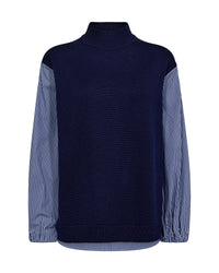 MOS MOSH | JUELLA LS STRIPE COMBI KNIT - MARITIME BLUE 173200