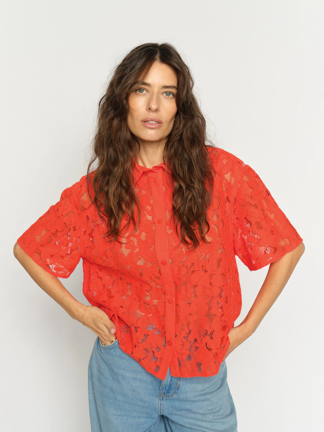 MOS MOSH | LIA RIVER SS LACE SHIRT - SPICY ORG 177140