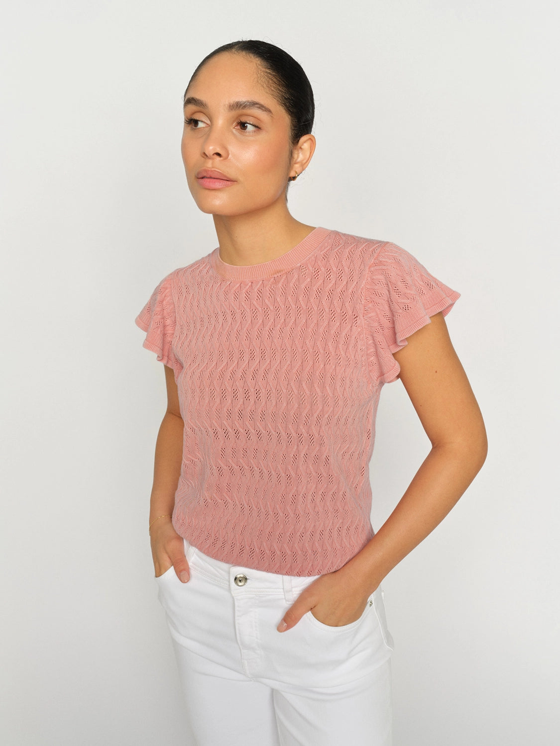 MOS MOSH | GANNA PATTERN O-NECK KNIT TOP - PEACHY 177580