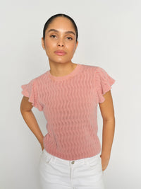 MOS MOSH | GANNA PATTERN O-NECK KNIT TOP - PEACHY 177580