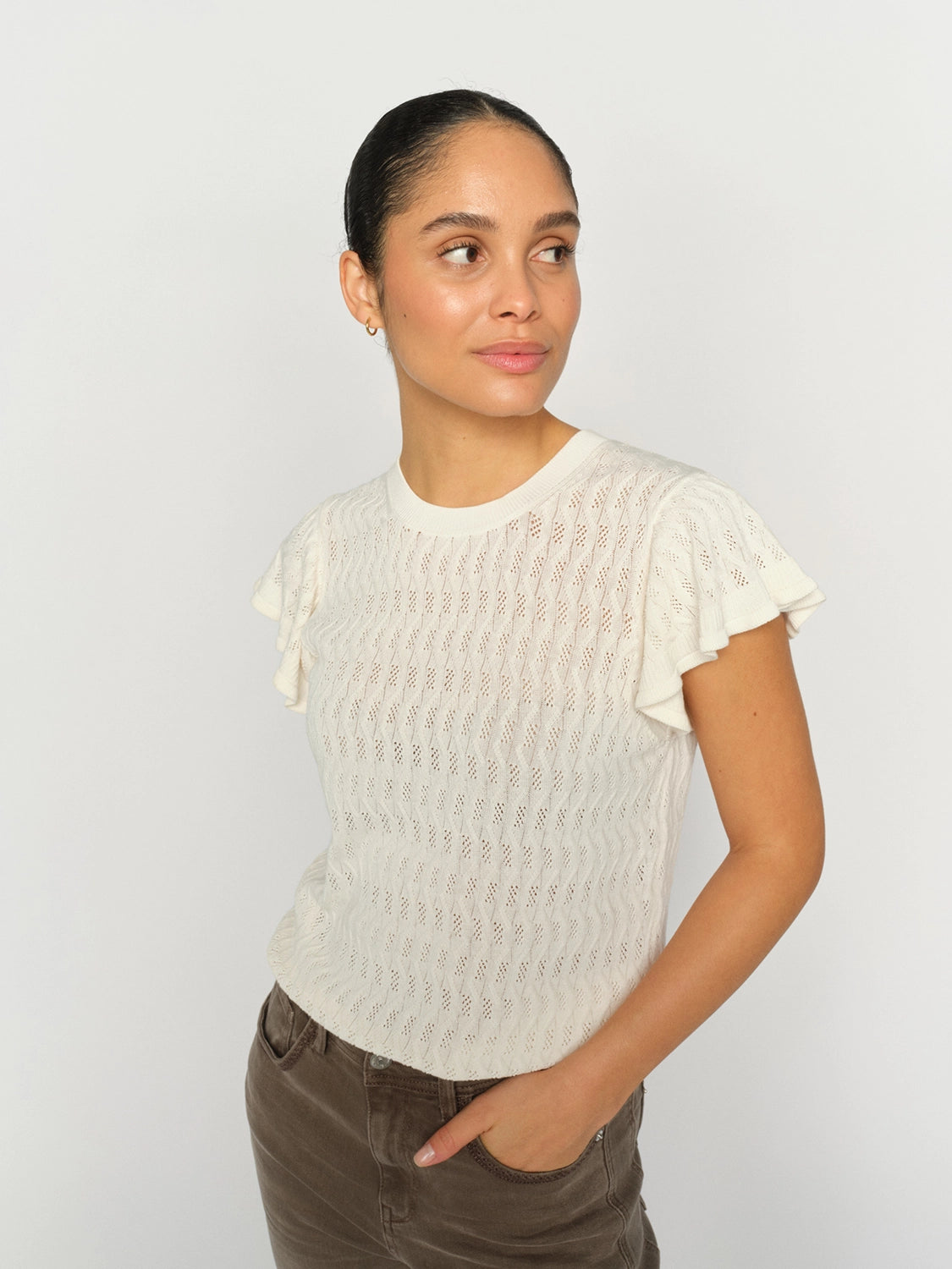 MOS MOSH | GANNA PATTERN O-NECK KNIT TOP - ECRU 177580