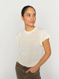 MOS MOSH | GANNA PATTERN O-NECK KNIT TOP - ECRU 177580