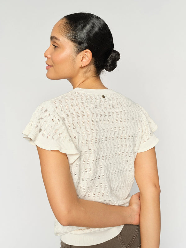 MOS MOSH | GANNA PATTERN O-NECK KNIT TOP - ECRU 177580