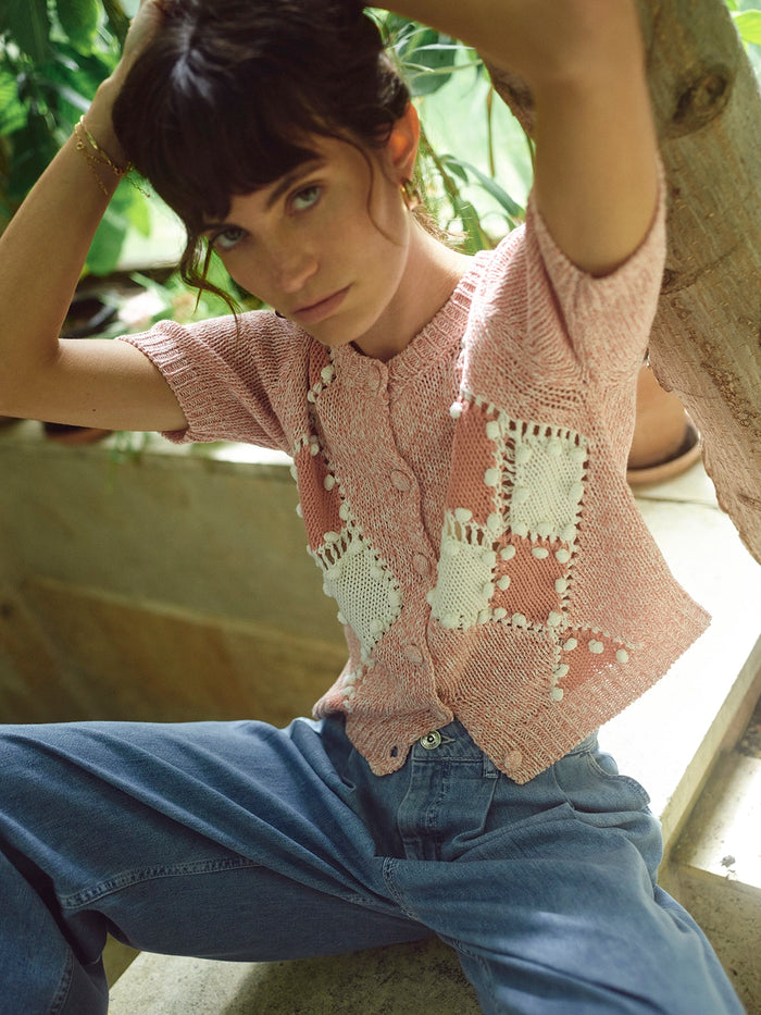 MOS MOSH | ELIO SS KNIT CARDIGAN - PEACHY 177700