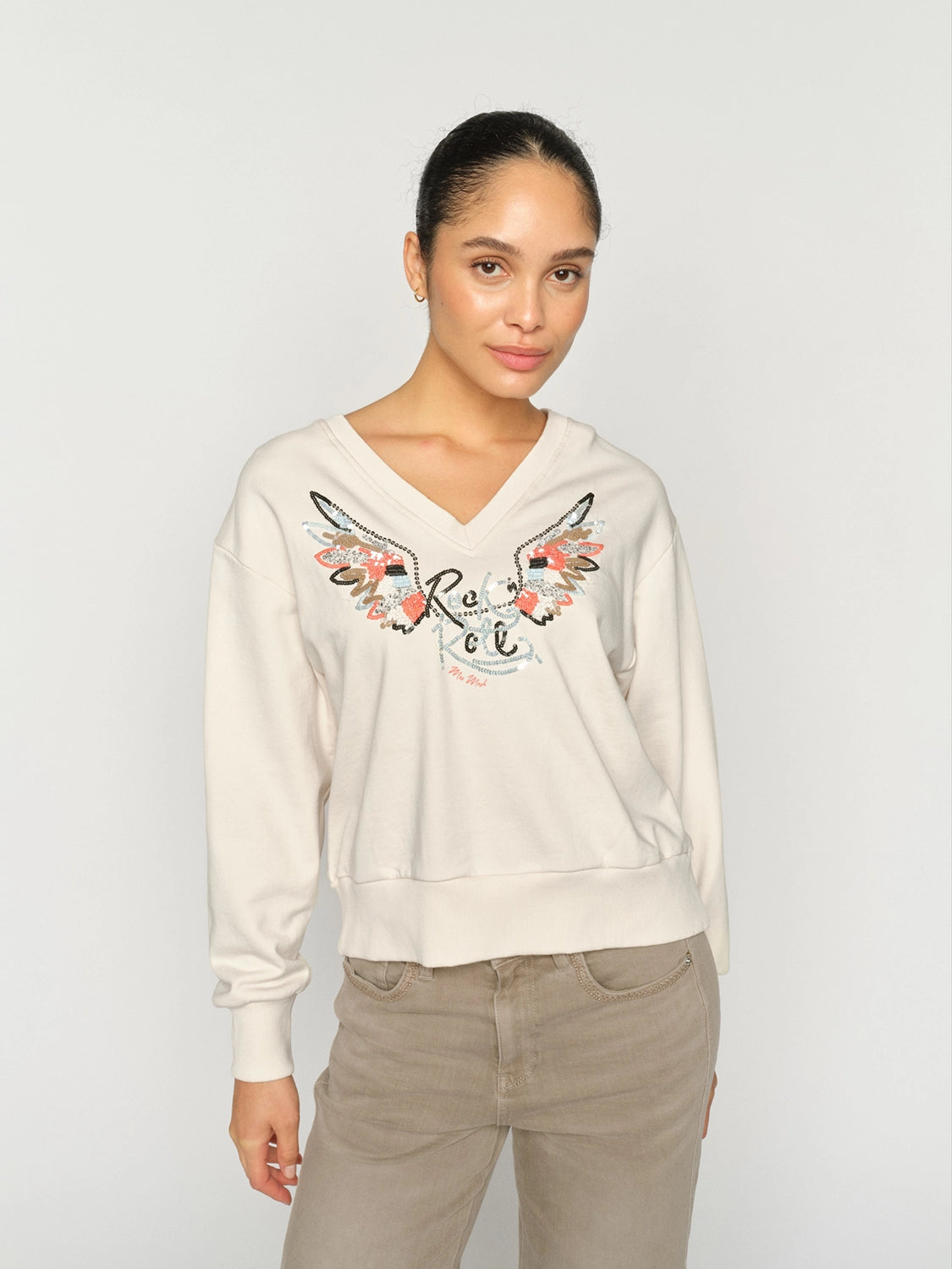MOS MOSH | COSETTE V-LS SPRING SWEATSHIRT - ECRU 178020