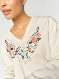 MOS MOSH | COSETTE V-LS SPRING SWEATSHIRT - ECRU 178020