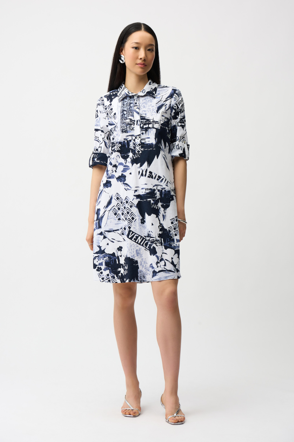 Joseph Ribkoff | Stretch Poplin Conversational Print Shirt Dress 261048
