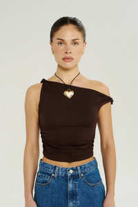 SUMMI SUMMI | OFF SHOULDER TWIST TOP - CHOCOLAT