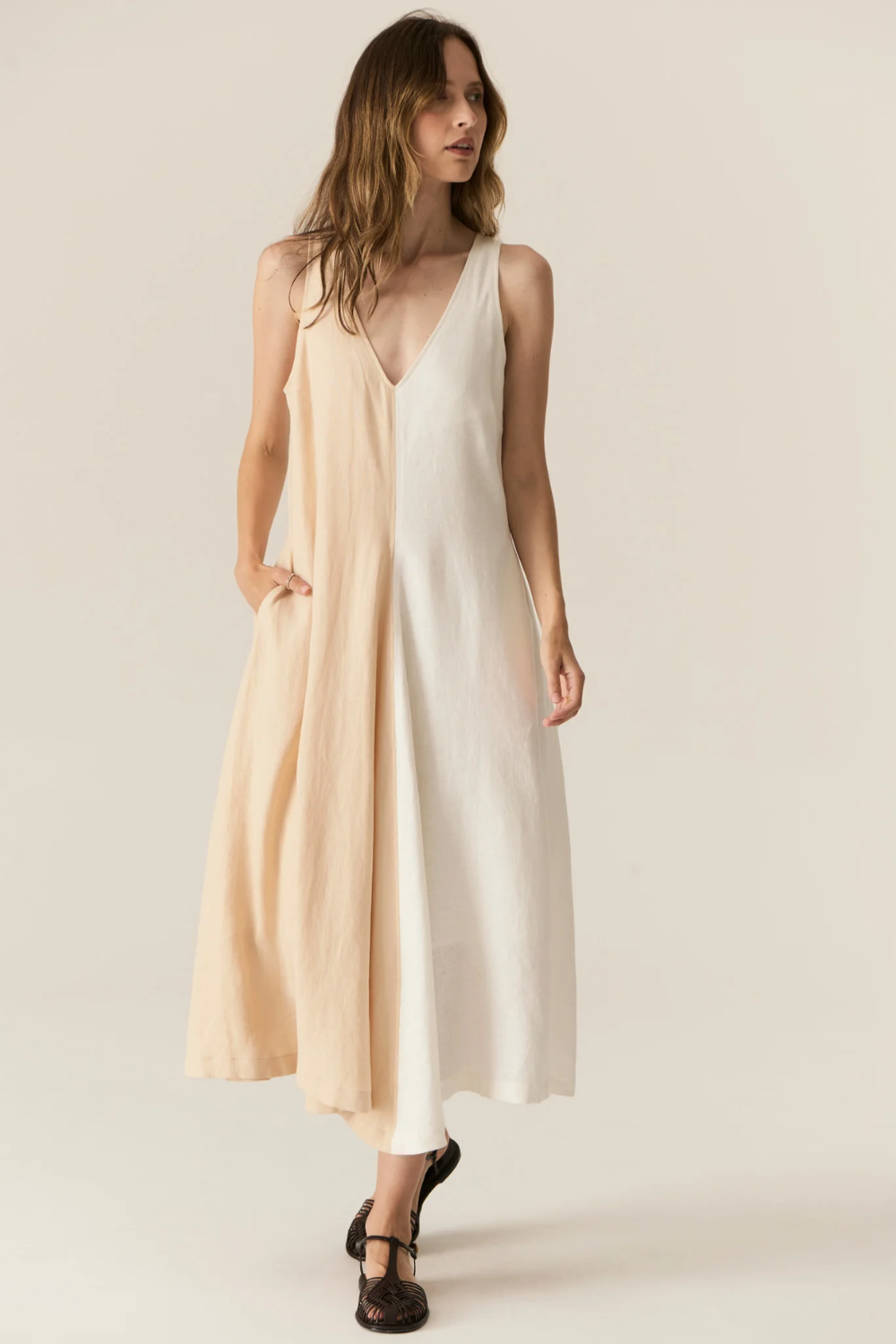 POL | SAGA TWO TONE DRESS - BUTTER/IVORY