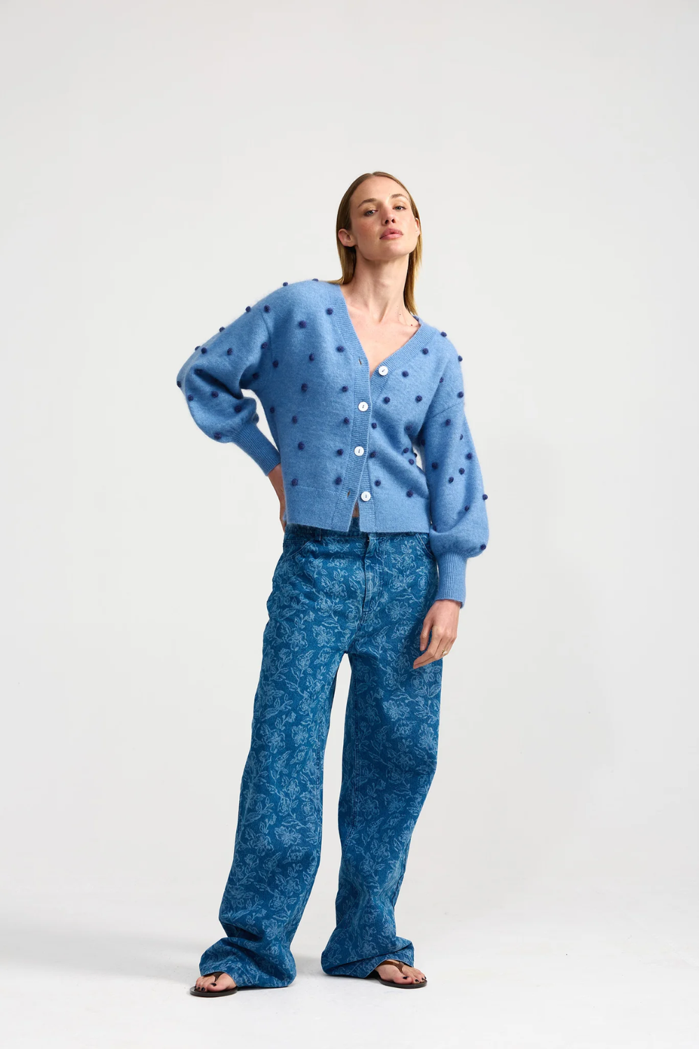 Aston Studio | Agnes Cardi Denim Capri Dot