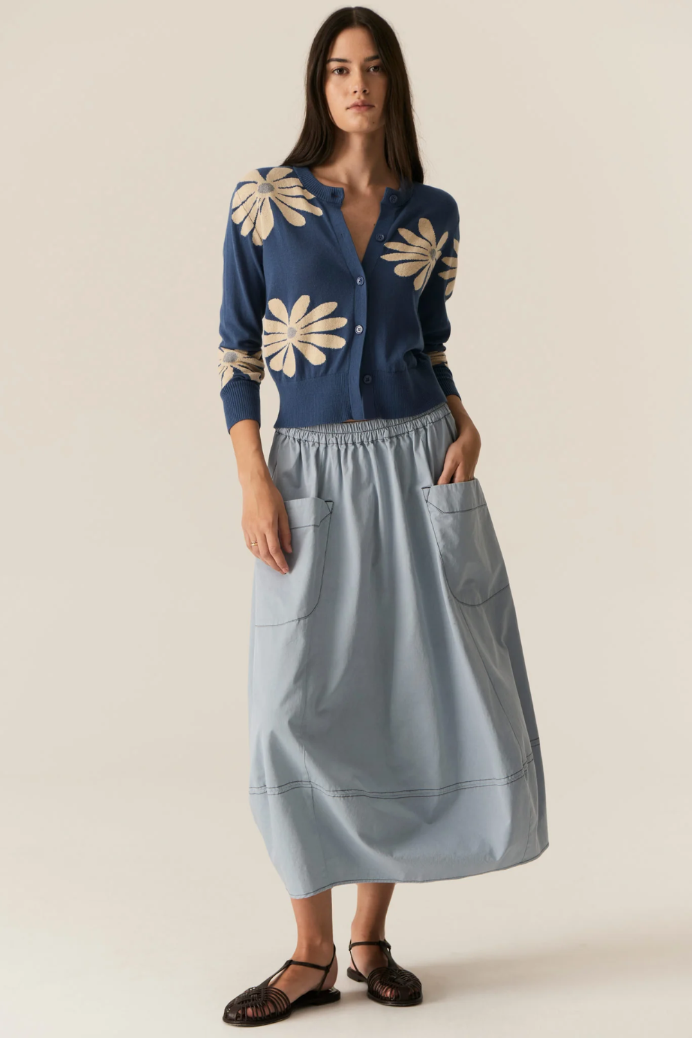 POL | LASK DAISY CARDIGAN - BLUE/ECRU