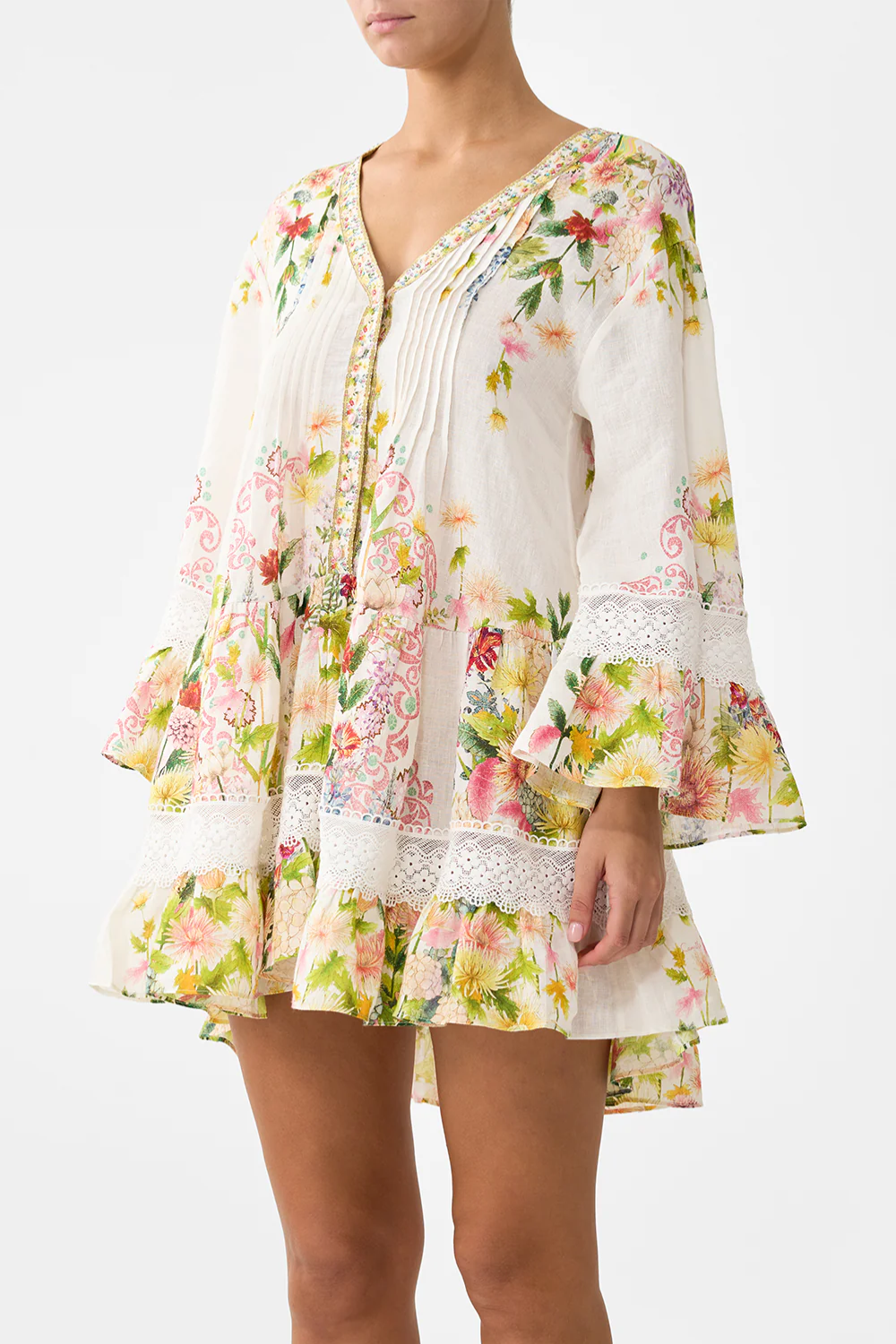 CAMILLA | THE CALL OF CATALONIA V NECK TIERED DRESS