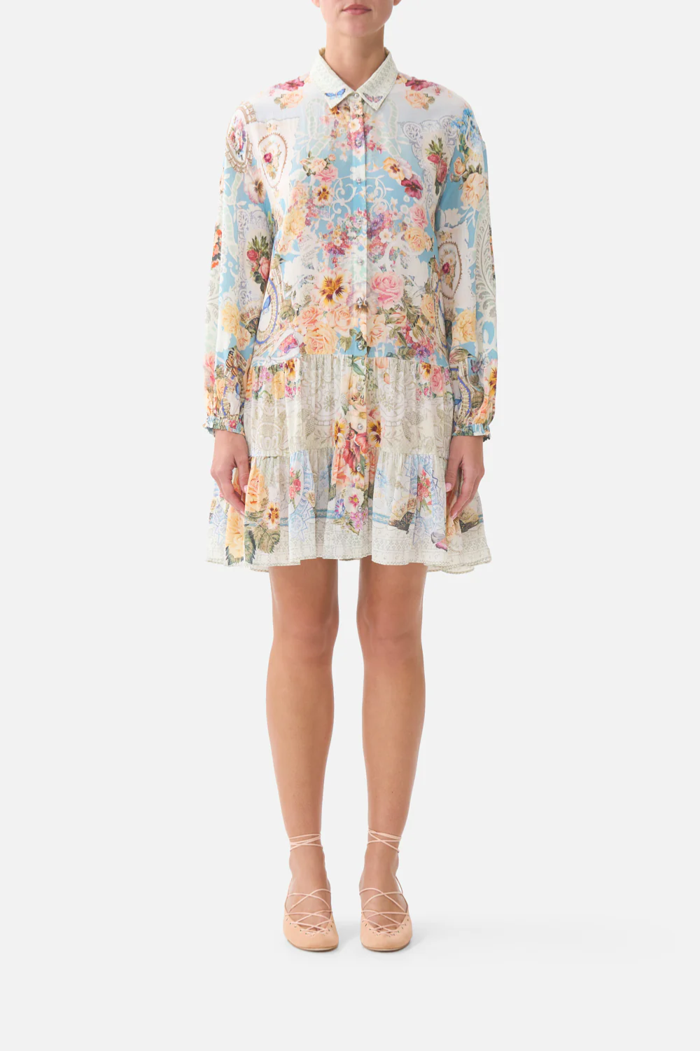 CAMILLA | A TASTE FOR LACE LONG SLEEVE TIERED SHORT DRESS