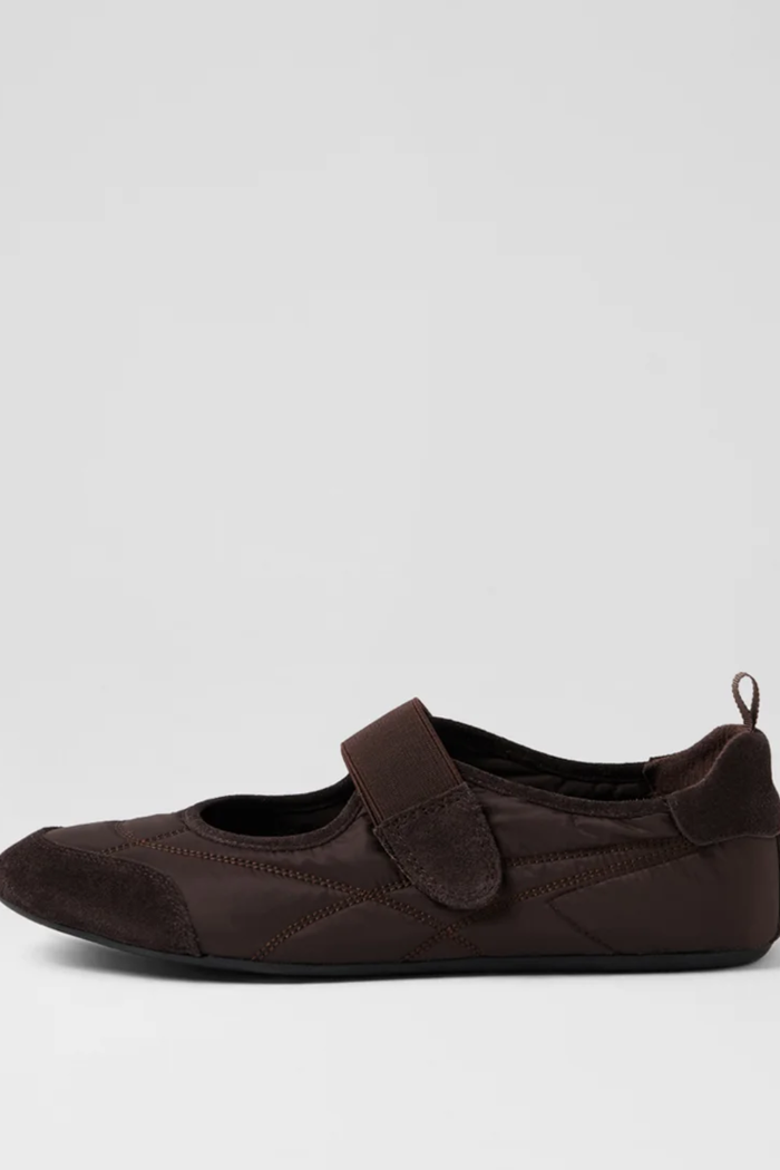 Django & Juliette | Britas Chocolate Suede Fabric Flat Shoes