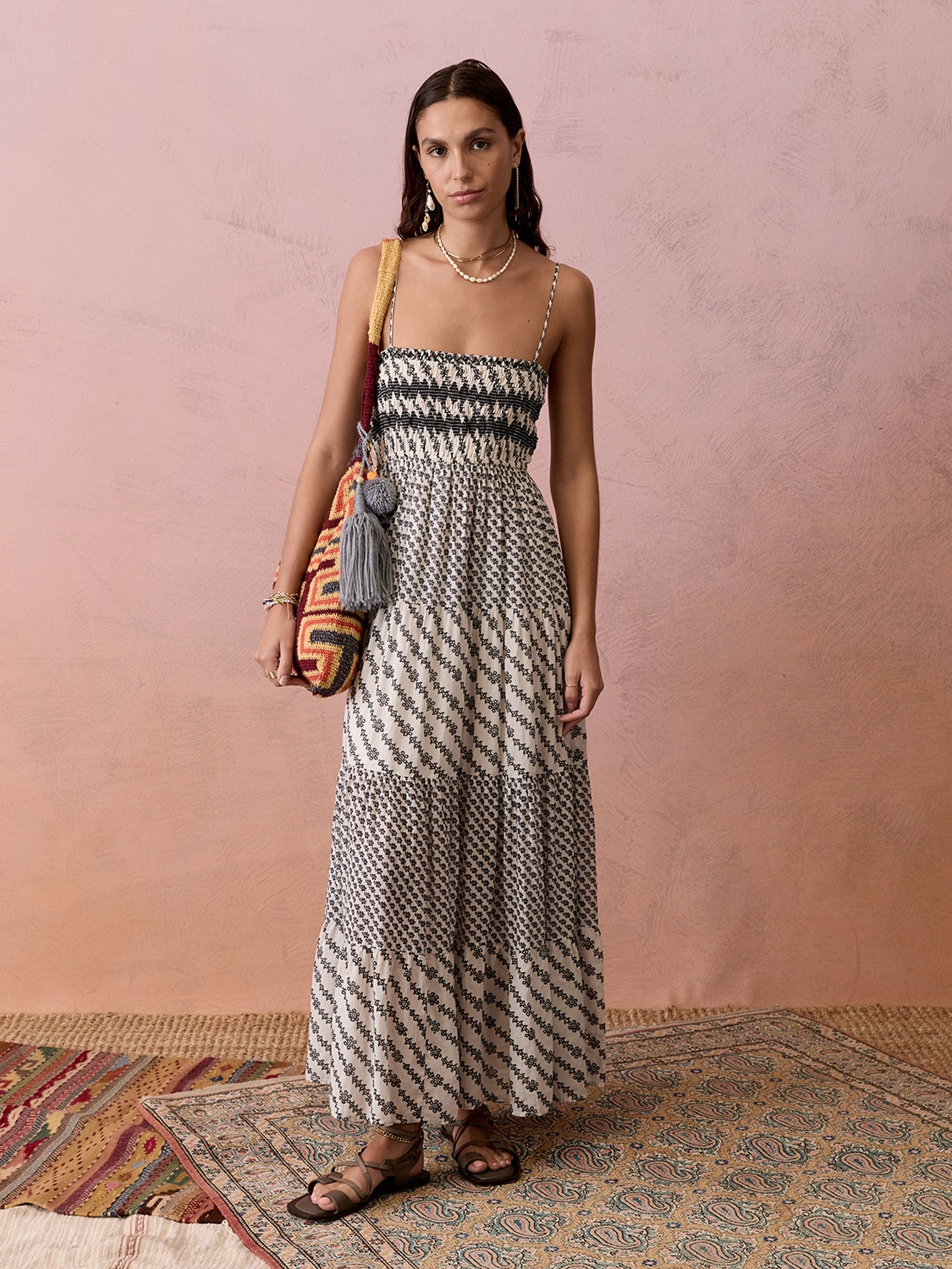 Boteh | Levante Shirred Maxi Dress - Pebble Black
