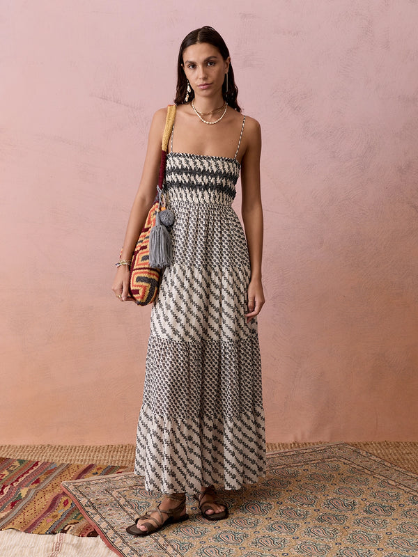 Boteh | Levante Shirred Maxi Dress - Pebble Black