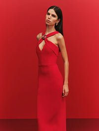 REBECCA VALLANCE | CAMERON ASYMMETRICAL MIDI - RED