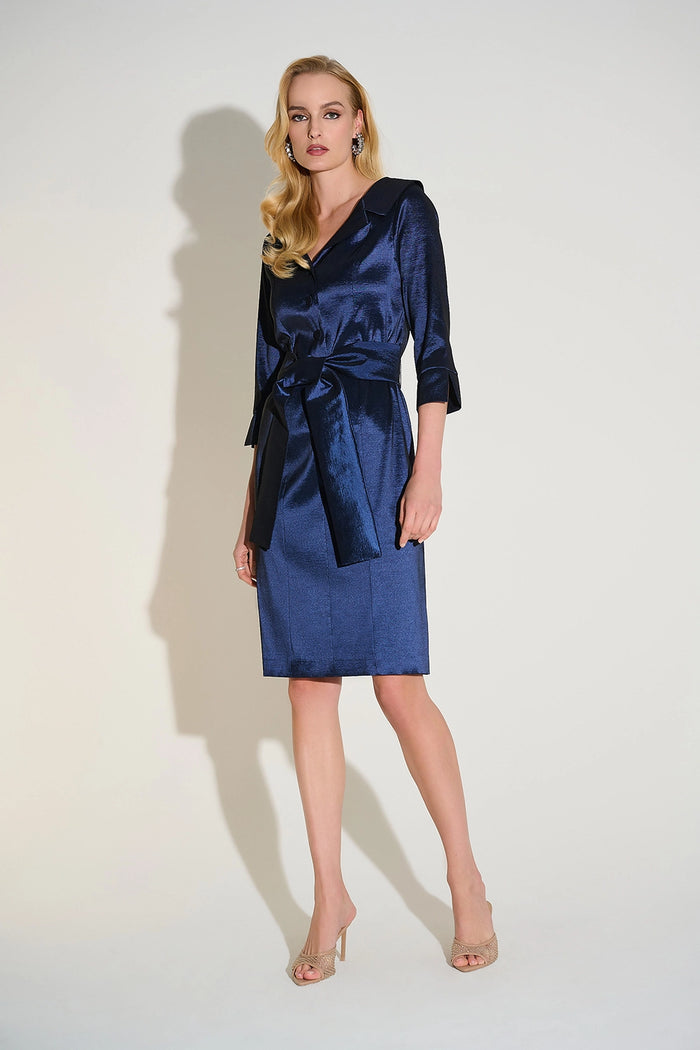 Joseph Ribkoff | Signature | Stretch Taffeta Sheath Dress with Sash Belt - Navy 252718F25