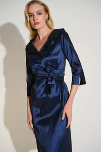 Joseph Ribkoff | Signature | Stretch Taffeta Sheath Dress with Sash Belt - Navy 252718F25