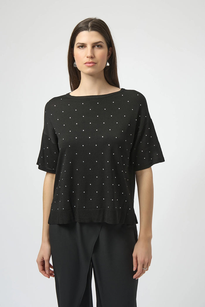 Joseph Ribkoff | Sweater Knit Elbow Sleeve Pullover - Black 252906