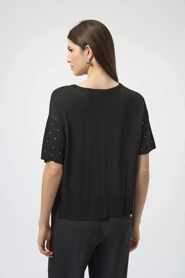 Joseph Ribkoff | Sweater Knit Elbow Sleeve Pullover - Black 252906