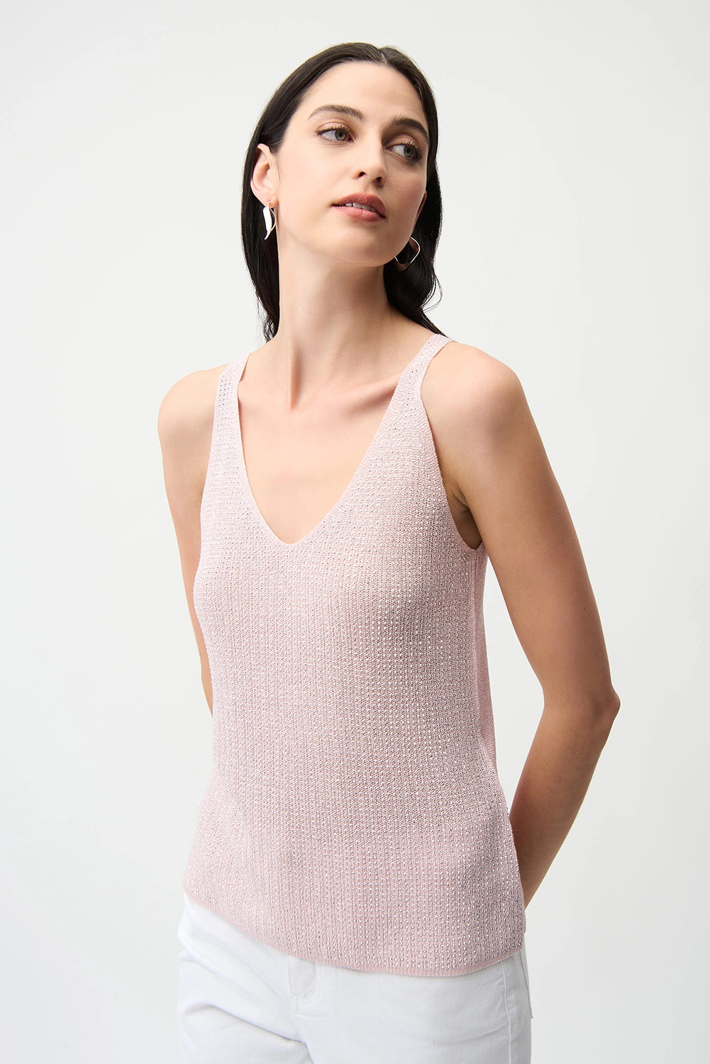Joseph Ribkoff | Metallic Knitted Camisole with Rhinestones - Petal Pink 252915S26