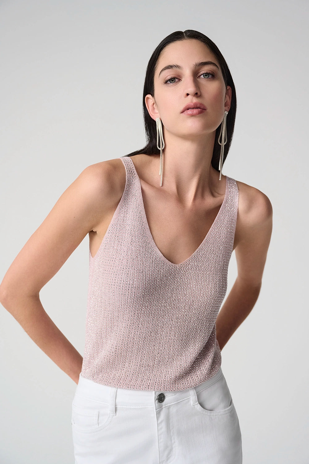 Joseph Ribkoff | Metallic Knitted Camisole with Rhinestones - Petal Pink 252915S26