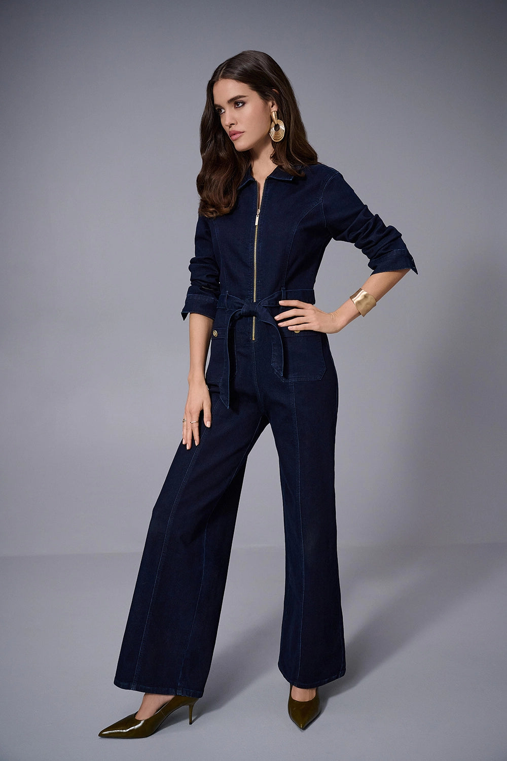 Joseph Ribkoff | Stretch Denim Zip Front Wide-Leg Jumpsuit 253948