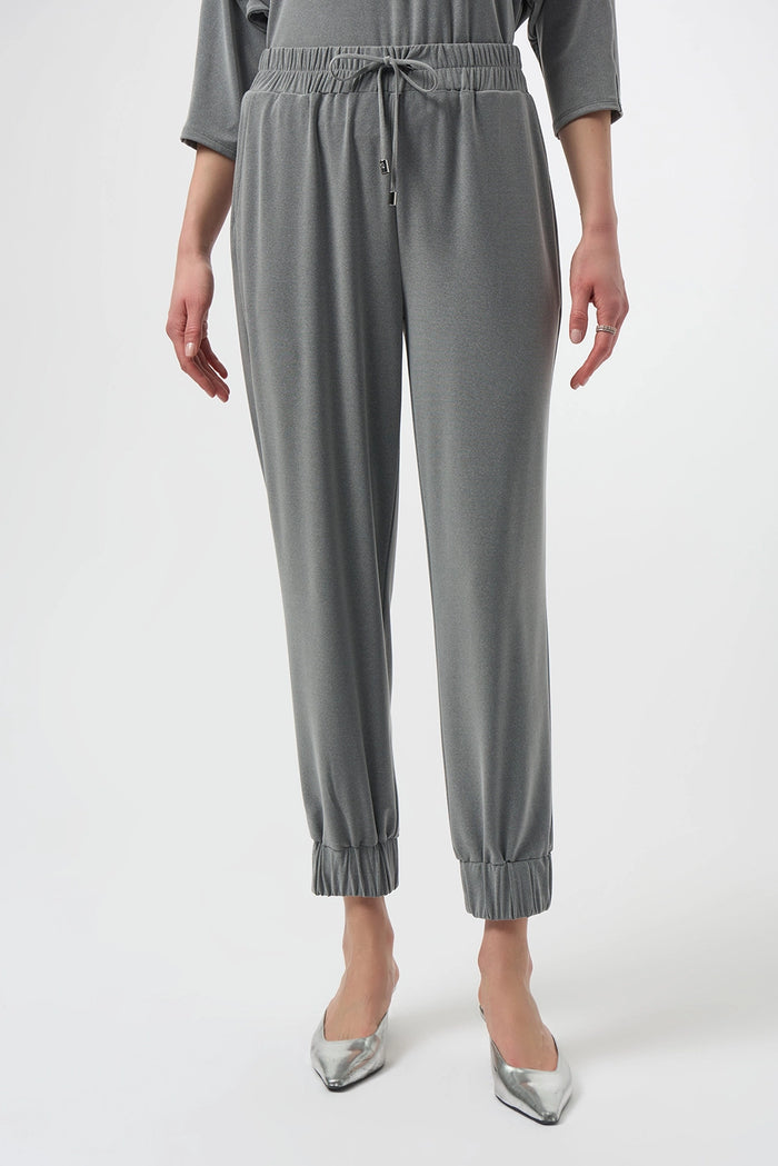 Joseph Ribkoff melange silky knit pull-on jogger with elastic waistband, elegant women’s casual pant style available at Hollie Rose.
