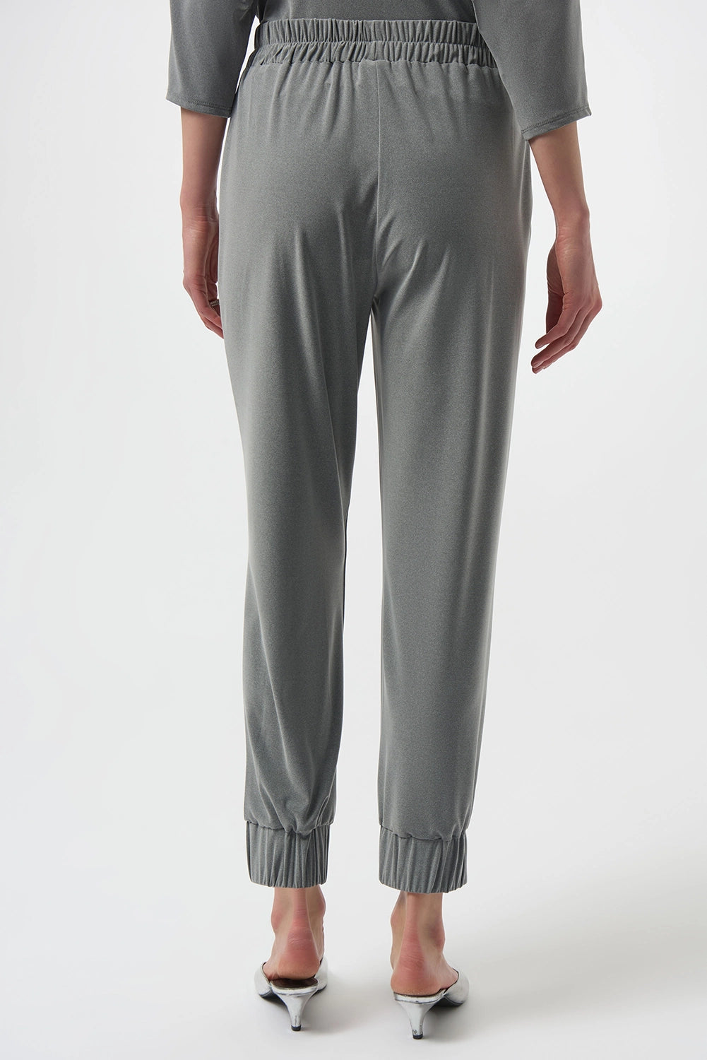 Joseph Ribkoff melange silky knit pull-on jogger with elastic waistband, elegant women’s casual pant style available at Hollie Rose.

