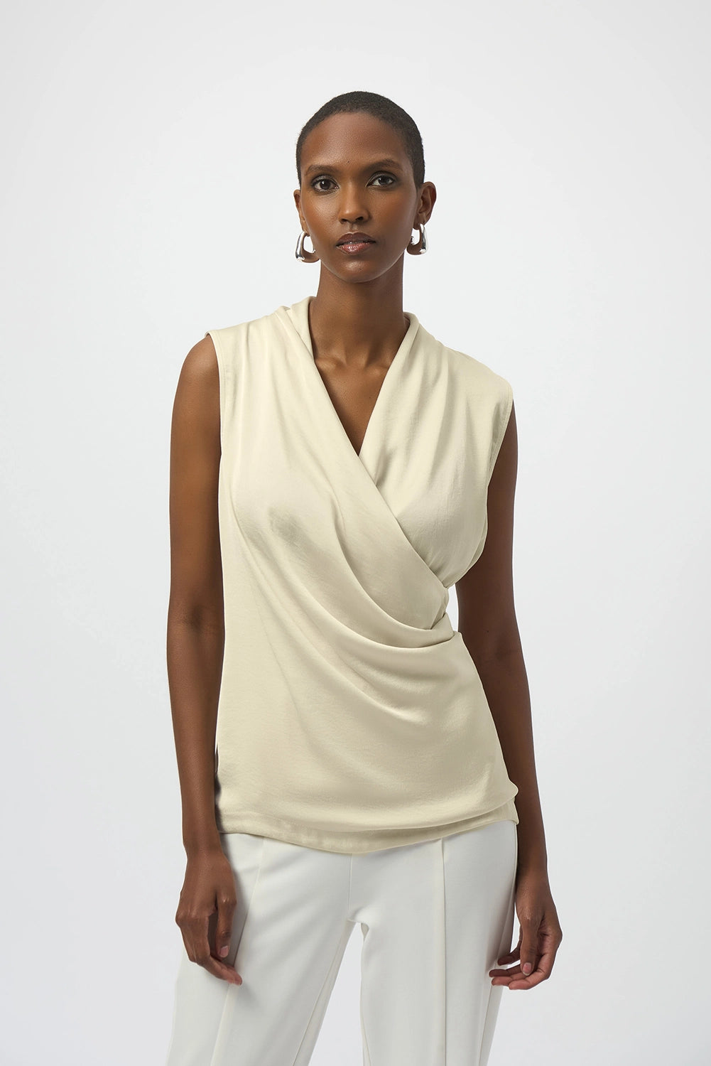 Joseph Ribkoff | Recycled Satin & Silky Knit Sleeveless Wrap Top - Birch 254215
