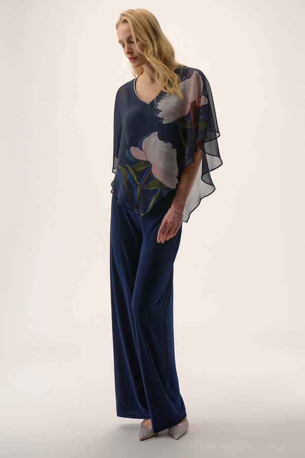 Joseph Ribkoff | Signature | Chiffon & Silky Knit Floral Print Poncho Top 254731