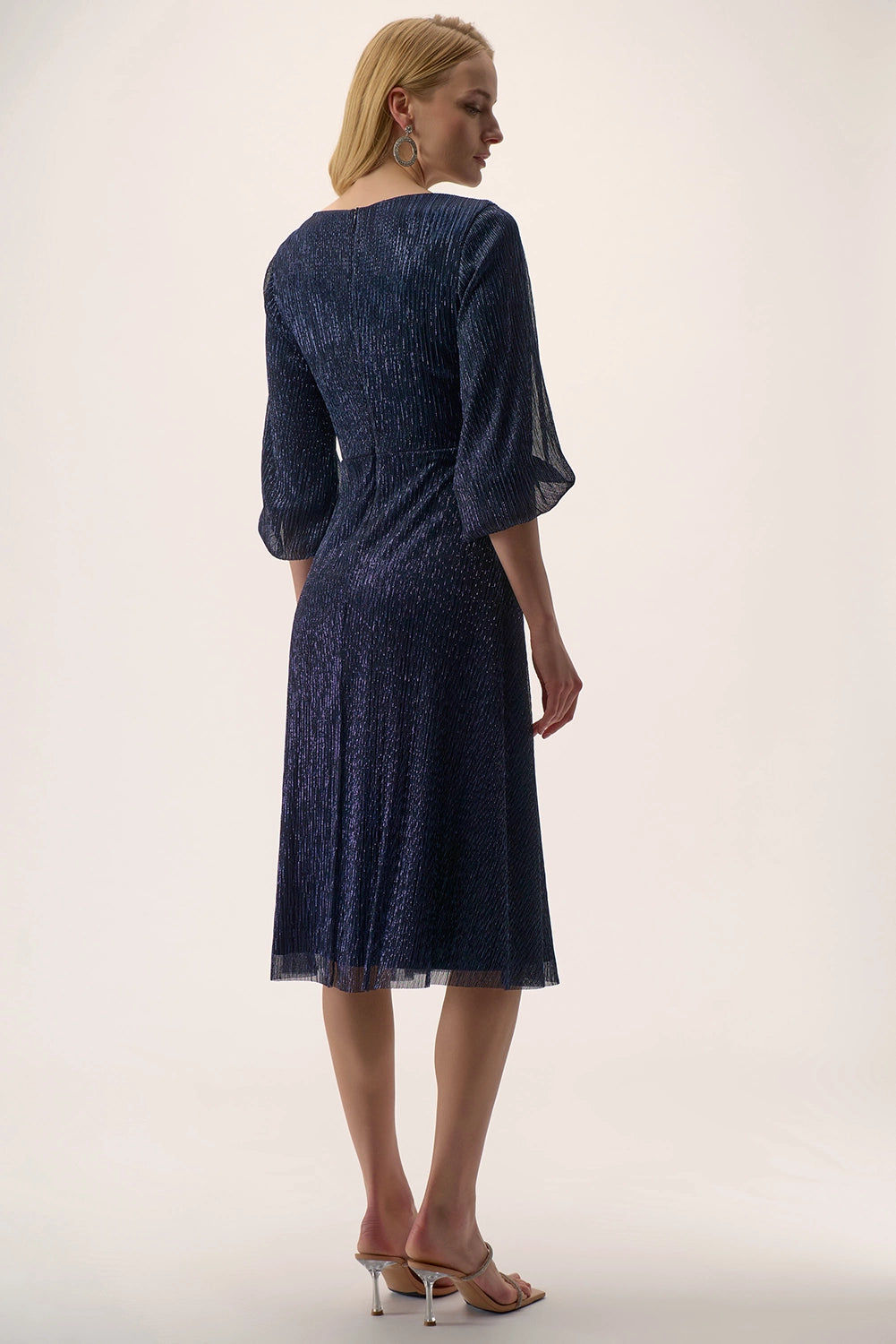 Joseph Ribkoff | Signature | Sparkle Mesh Plissé Fit and Flare Midi Dress 254735