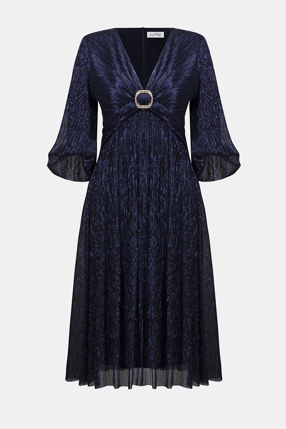 Joseph Ribkoff | Signature | Sparkle Mesh Plissé Fit and Flare Midi Dress 254735