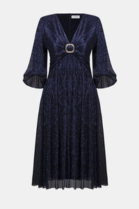 Joseph Ribkoff | Signature | Sparkle Mesh Plissé Fit and Flare Midi Dress 254735