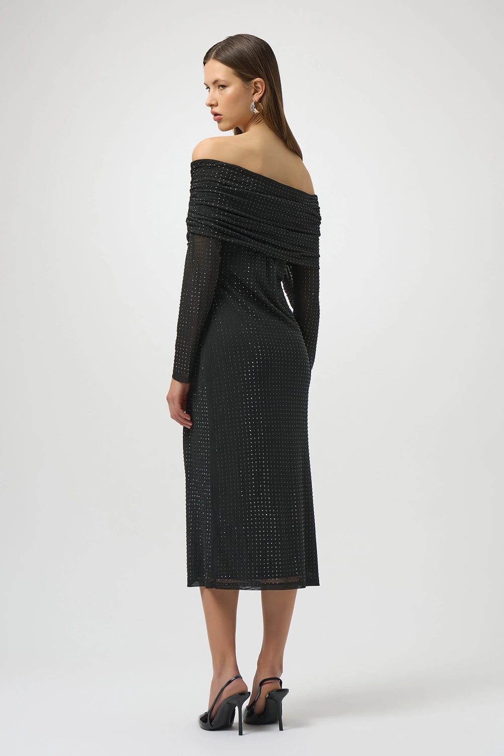 Joseph Ribkoff | Rhinestone Mesh Off-Shoulder Midi Dress 254913