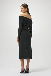 Joseph Ribkoff | Rhinestone Mesh Off-Shoulder Midi Dress 254913