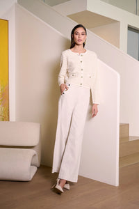 Joseph Ribkoff wide-leg pull-on jeans in birch Repreve stretch denim with snap pocket detail, sustainable women’s denim style at Hollie Rose.
