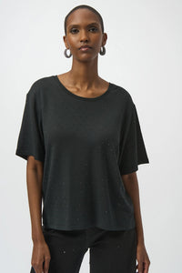 Joseph Ribkoff | Knit Scoop Neck T-Shirt with Rhinestones - Black 254968