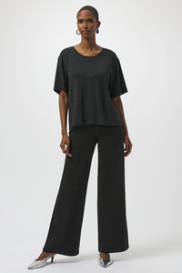 Joseph Ribkoff | Knit Scoop Neck T-Shirt with Rhinestones - Black 254968