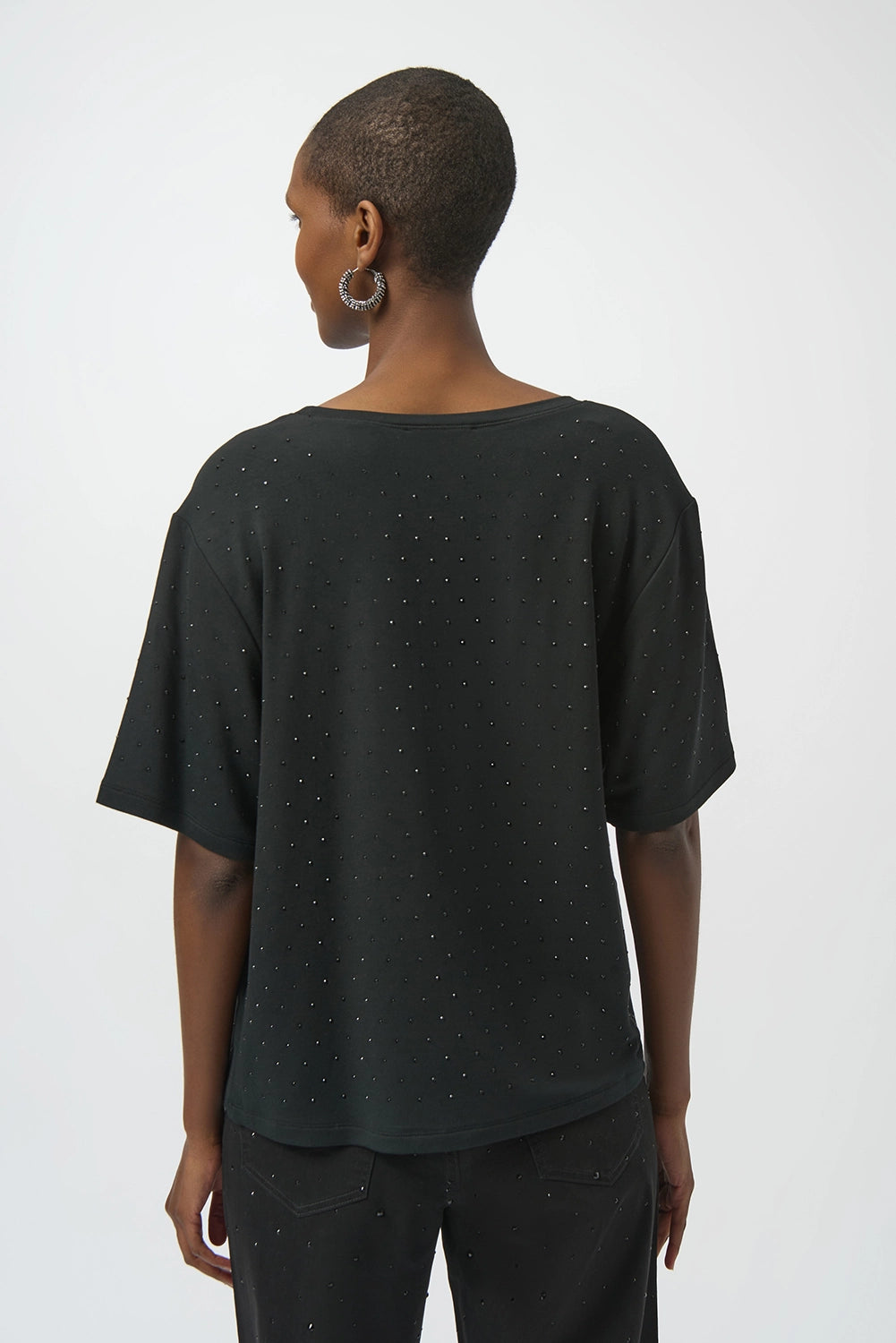 Joseph Ribkoff | Knit Scoop Neck T-Shirt with Rhinestones - Black 254968