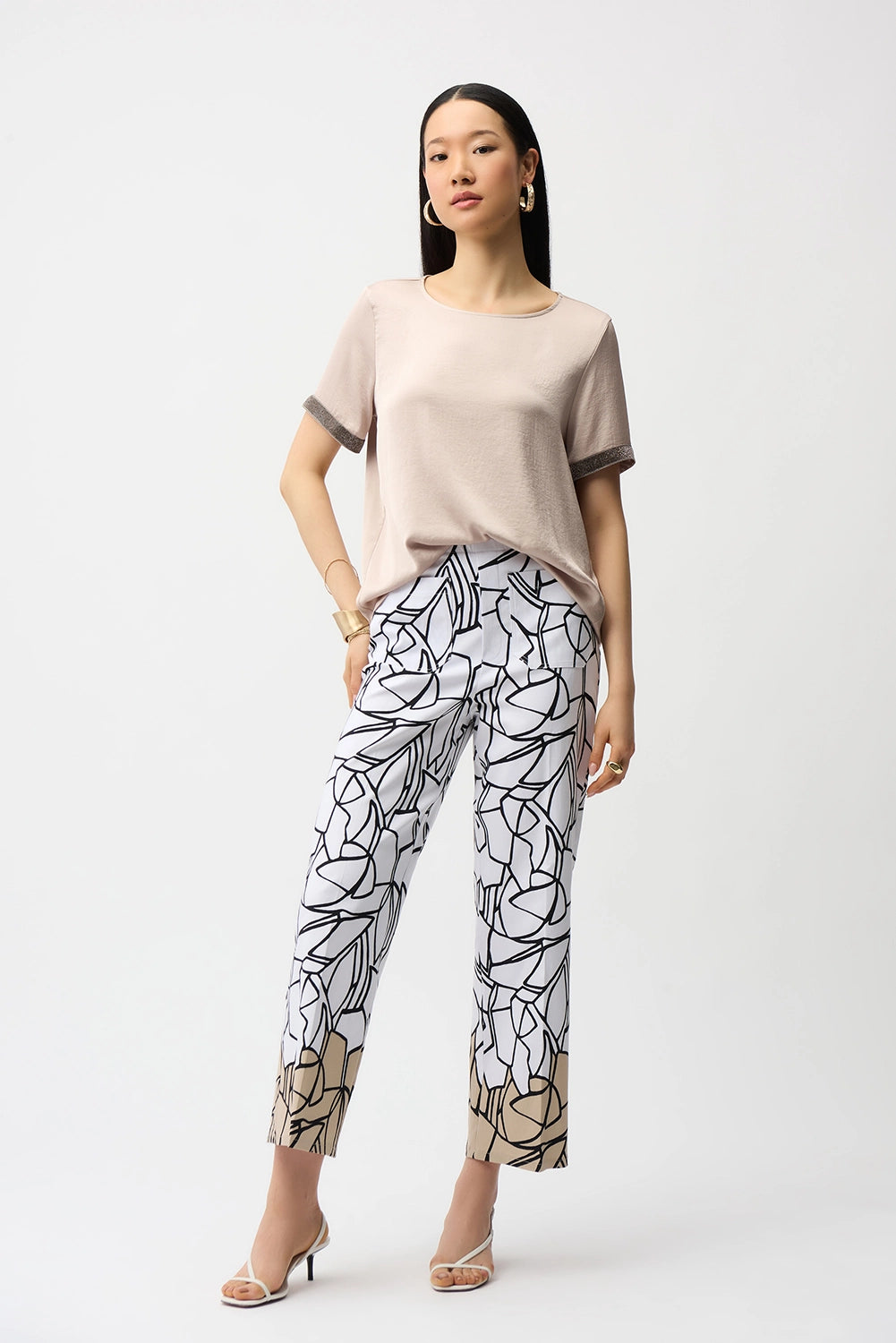 Joseph Ribkoff Midnight Blue/Vanilla Abstract Print Wide-Leg Pants Style 242144 main image 1