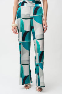 Joseph Ribkoff | Textured Satin Geometric Print Wide Leg Pull-On Pants 261042