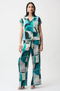 Joseph Ribkoff | Textured Satin Geometric Print Wide Leg Pull-On Pants 261042