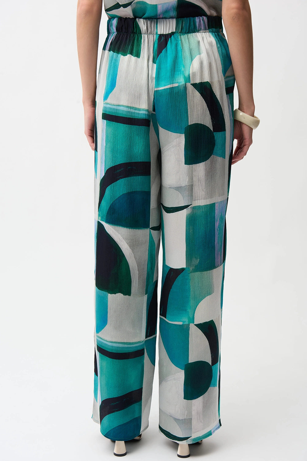 Joseph Ribkoff | Textured Satin Geometric Print Wide Leg Pull-On Pants 261042
