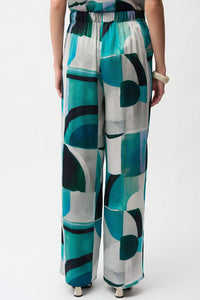 Joseph Ribkoff | Textured Satin Geometric Print Wide Leg Pull-On Pants 261042